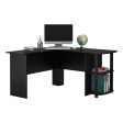 L-Shaped Computer Desk with Two-layer Bookshelves Black Discount