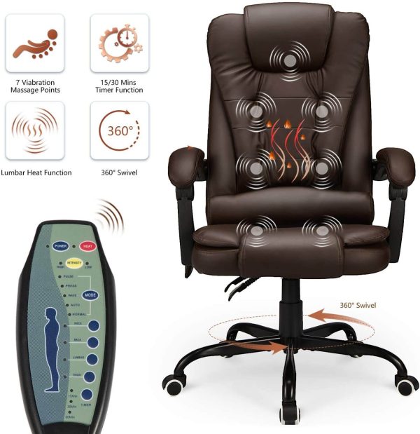 Ergonomic Office Chair, High-Back Computer Desk Chair with Heated Massage & Lumbar Support, Brown (Without Footrest) on Sale