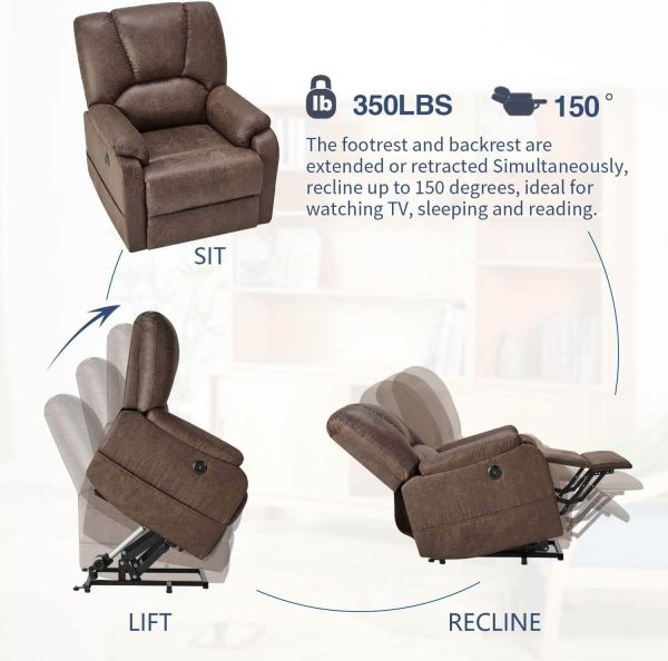 Electric Power Lift Recliner Chair Sofa with Massage and Heat for Elderly, Faux Leather Recliner Chair with Side Pockets & USB Port, Nut Brown Sale