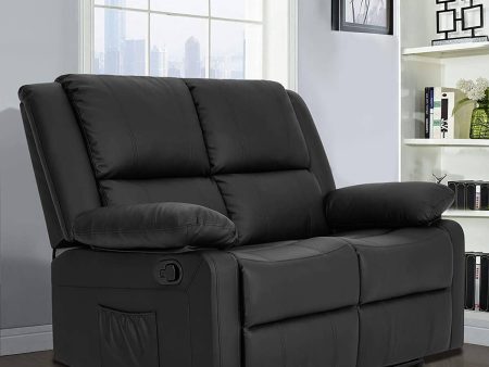 Recliner Chair with Massage Heated Function, Modern PU Leather Lounge Chair with Side Pocket, 2 Seat Sofa Living Room Chair, Black For Sale