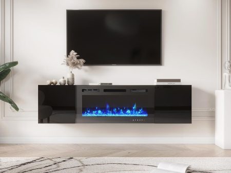 homrest 70 Inch Floating TV Stand with Fireplace - Black Cheap