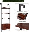 Wall Mounted Industrial 3-Tier Bookshelf with 2 Wood Drawers & Matte Steel Frame Ladder Shelf Bookcase, Black Online