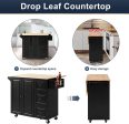 Rolling Kitchen Island Cart,Kitchen Trolley with Drop-Leaf Rubber Wood Tabletop,Lockable Wheels,Drawers & Cabinets,Towel Rack,Spice Rack,Black Hot on Sale