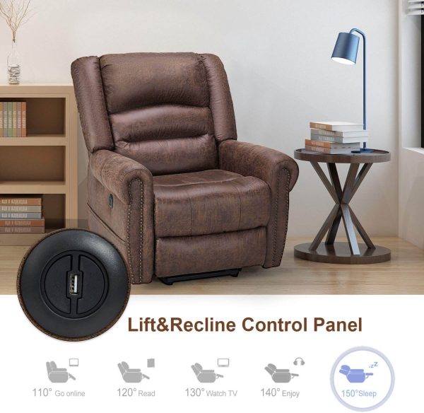 Power Lift Recliner Chair for Elderly, Faux Leather with Rivet Design Electric Recliner Chair with Heated Vibration Massage, Side Pockets & USB Port, Nut Brown For Discount