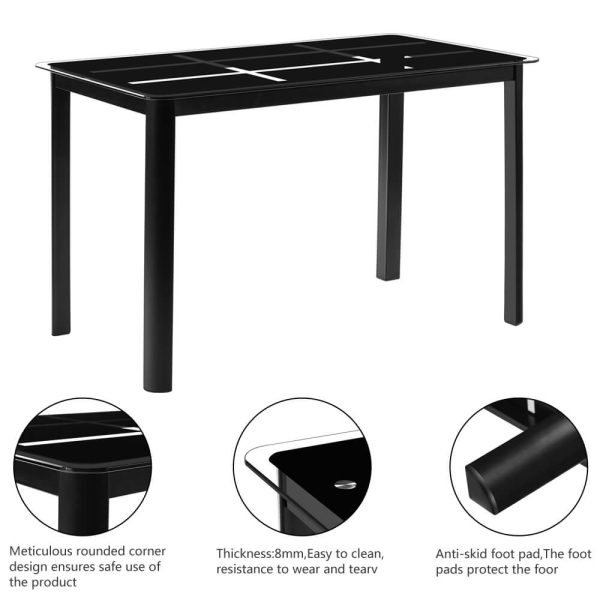 Rectangle Tempered Glass Dining Table with Nine Block Box Pattern Black For Sale