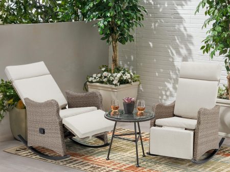 Outdoor Recliner Chairs Set of 2, Rattan Wicker Rocking Chair for Patio Home Yard Garden, Beige Fashion