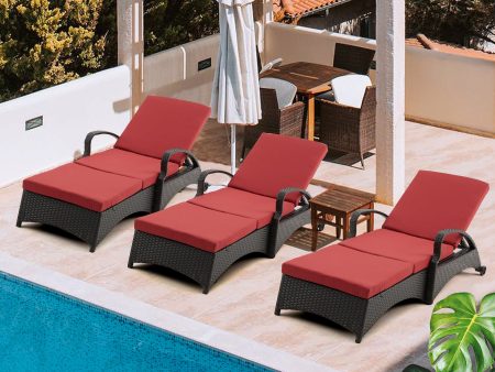 Outdoor Lounge Chaise Chairs Black Rattan Lounger with Red Cushion & Armchairs Hot on Sale