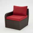 7 Pcs Patio Rattan Sofa Set w  Ergonomic Curved Armrest, Red Cushion & Coffee Table For Sale