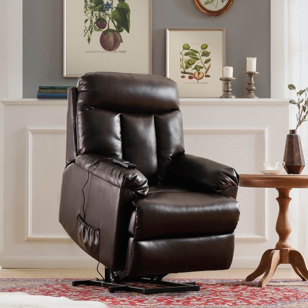 Electric Recliner Chair Lift Chair Power PU Leather Recliner Sofa with Heavy Duty Reclining Mechanism for Living Room, Brown For Sale