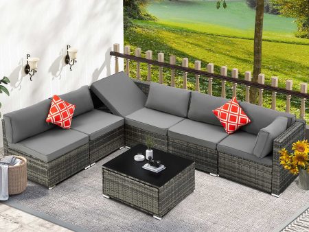 Homrest 7 Piece Outdoor Patio Furniture with Storage Table, Cushions and Pillows, Gray Supply