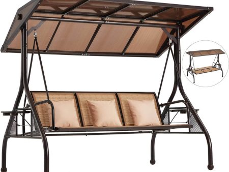 HOMREST 3-Person Outdoor Porch Swing with Adjustable Hardtop Backrest Brown Online now