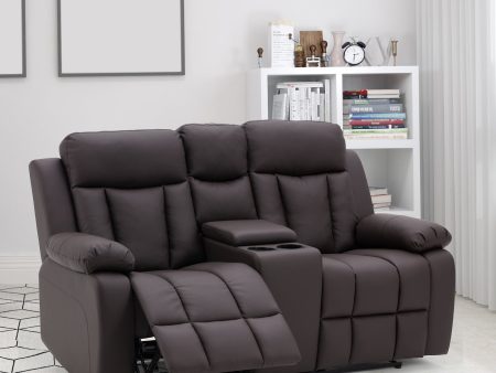 Breathable Leather Fabric Recliner Loveseat Chair with Cup Holder & Storage, Dark Brown For Sale