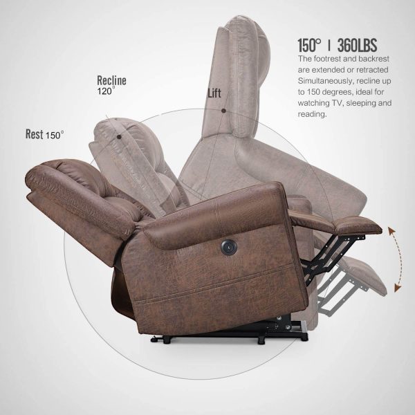 Power Lift Recliner Chair for Elderly, Faux Leather with Rivet Design Electric Recliner Chair with Heated Vibration Massage, Side Pockets & USB Port, Nut Brown For Discount