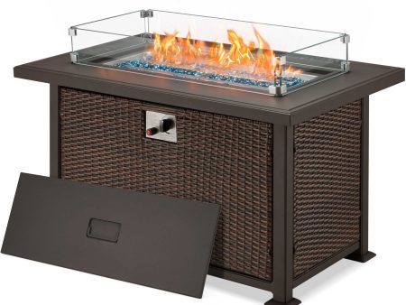 Homrest 50 in Propane Fire Pit Table w  Glass Wind Guard and Aluminum Tabletop, Dark Brown Online