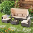 Homrest 6 Pcs Outdoor Sectional Sofa Daybed w  Retractable Canopy, Khaki Online now