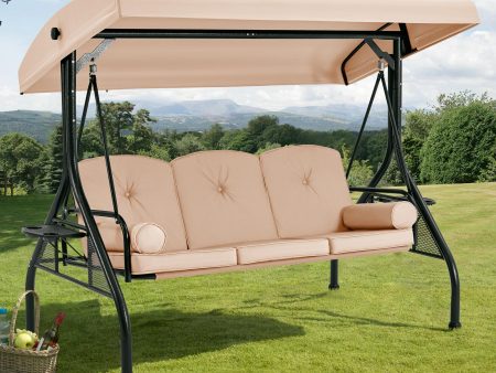 Homrest 3-Seat Outdoor Porch Swing with Adjustable Canopy and Backrest, Khaki Online