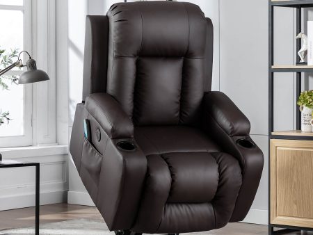 Power Lift Recliner Chair with Massage & Heat for Elderly, 26 Inch Wide Seat, 2 Side Pockets, Cup Holders & USB Port (Brown) Supply