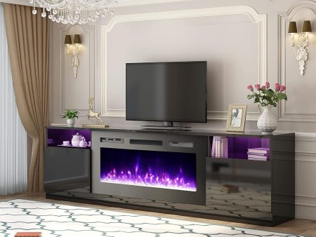 homrest 70 Inch Entertainment TV Stand with Fireplace for TVs Up to 80 Inch - Black Online now